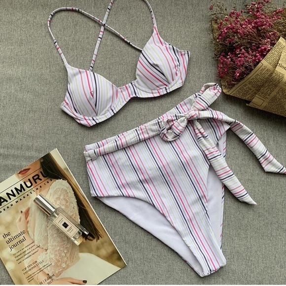 2- piece Stripped High Waist Bikini - Picture 3 of 4